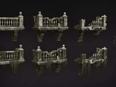 Broken Balcony - Modular Ruins Pack PBR Game Ready Low-poly 3D model
