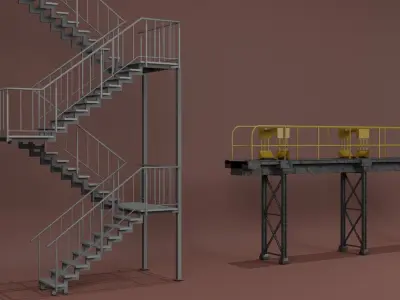 Industrial Pipe Racks and Stair Collection 3D model