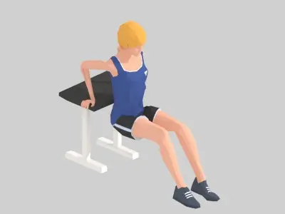 Chair Pushups Exercise woman Animation Low-poly 3D model