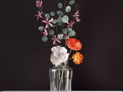 Decor bouquet of flowers in a glass vase 3D model