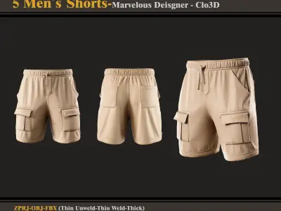 5 Men Shorts-Marvelous Designer-Clo3D-FBX-OBJ 3D model