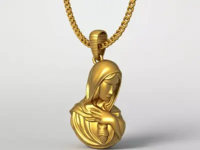 Virgin Mary Pendant STL 3D Model for Jewelry - One Inch Pendant 3D print model