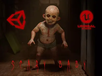 The Scary Baby game character for Horror and Fantasy games Low-poly 3D model