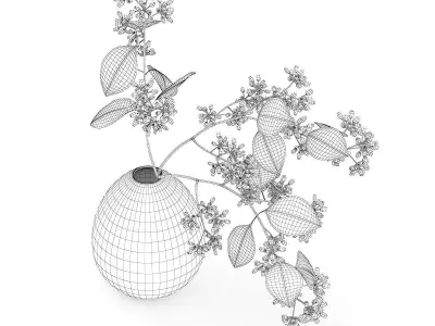 Sugar Gum Twigs in White Vase 3D model