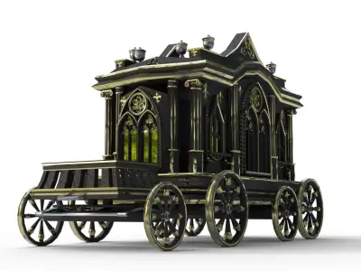 Stylized Luxury Wooden Carriage Low-poly 3D model