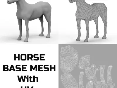 Horse base Mesh Low-poly 3D model