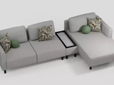 Modern L Shaped Sofa with Console  Pillows 3D model
