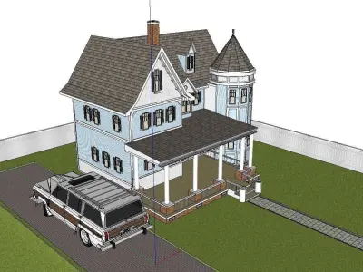 Nobility-History-Castle-Villa-021 victorian house with car 3D model