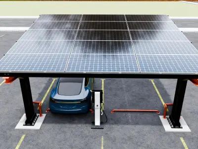 L Type 2 Car Solar Carport 3D model