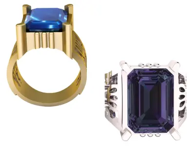 Royal Sapphire Rectangular Gold Ring 3D print model