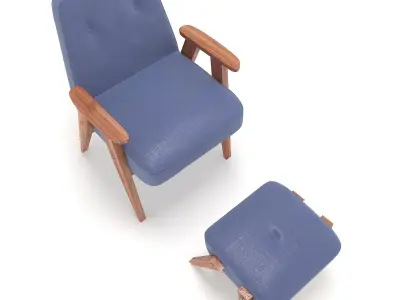 Retro Blue Chair and Ottoman 3D model