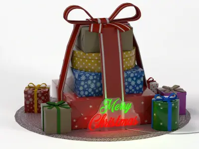 Stylized Christmas Gift Pack Modular Holiday Props Low-poly 3D model