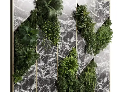 Vertical Wall Garden With marble and metal frame  Low-poly 3D model
