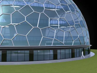Dome building voronoi pattern and glass structure 3D model