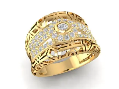 Luxury Carved Wide Diamond Band Ring for Men 3104 3D print model