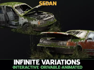 Procedural Vehicles - Sedan UE4 UE5 Low-poly 3D model