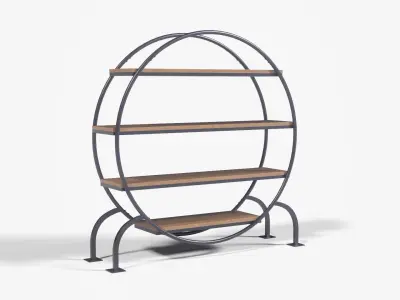 Round Books Shelve wood oak Low-poly 3D model