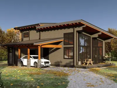 3D model of a wooden house for two bedrooms 3D model