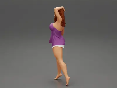 Sexy Beautiful Woman Posing Shirt and mini short 3D print model