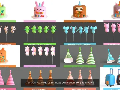 Cartoon Party Props Birthday Decoration Set 3D Model Collection