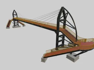 Steel Pedestrian Bridge-Rope Tensioning-Sailing Column Type-11 3D model