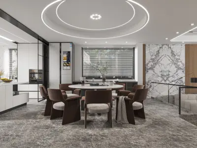 Modern light luxury villa living room 3D model