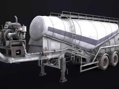 Dusty Cement Trailer White Rigged All PBR Unity UE Textures Low-poly 3D model