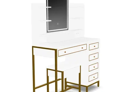 Dressing Table Set with LED High Gloss White Engineered Wood 2 3D model
