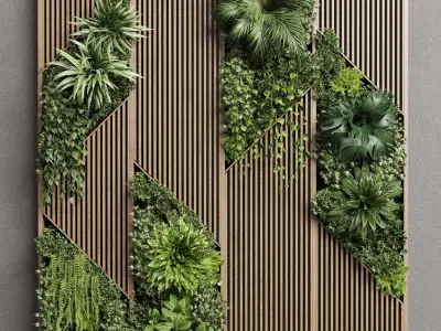 Vertical Wall Garden With Wooden frame Low-poly 3D model