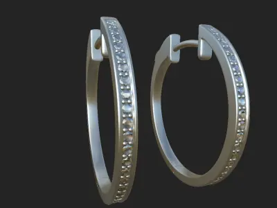 Diamond Small Hoop Earrings 3D model