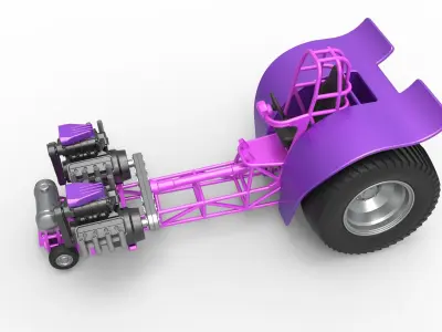 Pulling tractor 2 engines V8 Version 2 Scale 1 to 25 3D print model