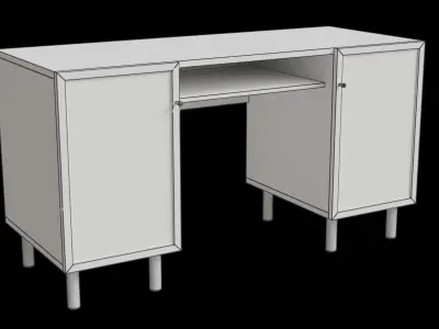 Rattan And Black Wood Wide Desk Low-poly 3D model