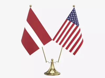 Decorative desk flag double 02 3D model