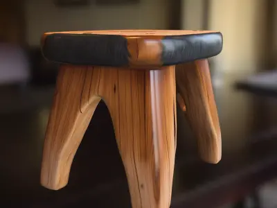 Stylized Wooden Stools Collection Low-poly 3D model