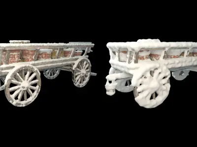 Wooden cart covered with snow 02 3D model