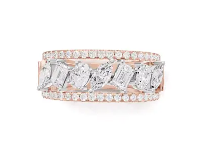 Stackable Marquise Emerald Oval and Pave Diamond Engagement Band 3D print model