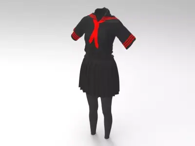 3D Black School Dress 3D model
