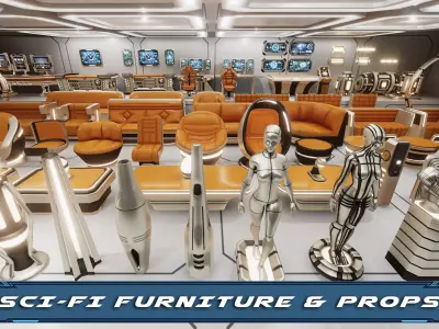 Sci-Fi Furniture and Props Low-poly 3D model