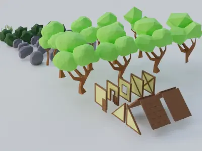 Low poly game asset pack Low-poly 3D model