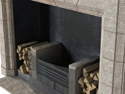 Modern Stone Fireplace 3D model