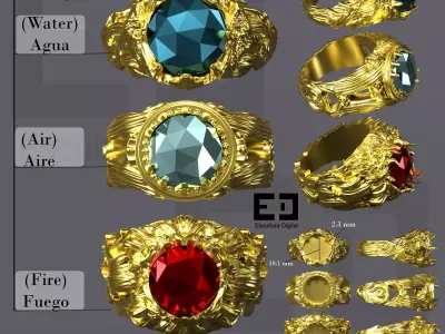  Elemental rings - Anillos Elementales 3D print model