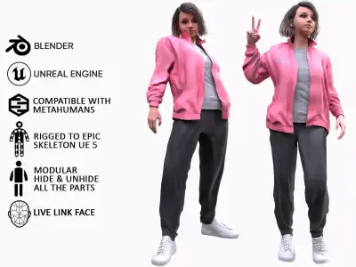 Woman - Sport Outfit 2 - Modular - Rigged Low-poly 3D model