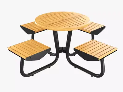 Outdoor Wood Umbrella Table with 4 Seats 3D model