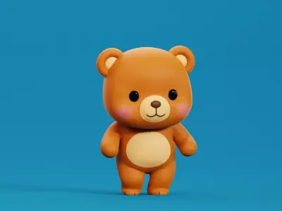 Cartoon Bear Chibi Kawaii Character  Rigged Animated Low-poly 3D model