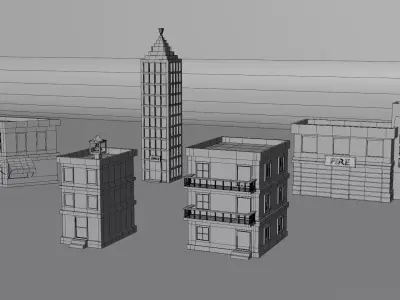 Low Poly Stylized City Buildings Pack 5 Models Game Ready Assets Low-poly 3D model