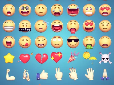 Cartoon Smiley - Emoji - Icon - Hand Sport Music Pack Collection Low-poly 3D model