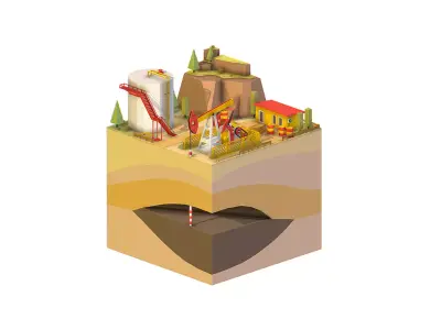 oil field extracting crude Low-poly 3D model