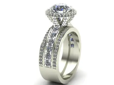 Engagement Ring Many Round Diamonds On It 3D model
