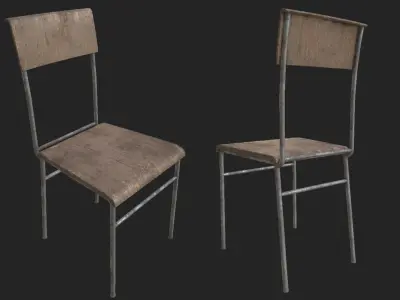 Old Wooden Chair 1 PBR Low-poly 3D model