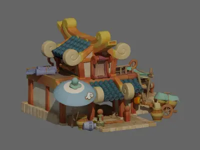 Cartoon Oriental architecture 3D model